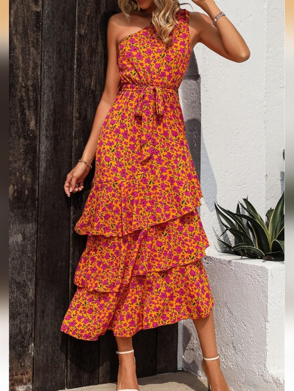Floral One Shoulder Floral Dress